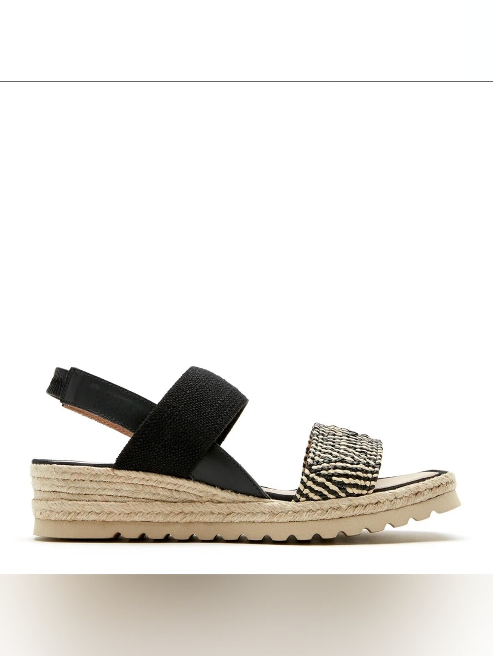 La CANADIENNE Black and Natural Woven Strap Platform Sandals